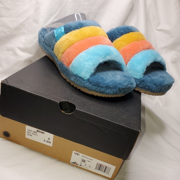 UGG MEN’S Multi Color FLUFF SANDALS SZ 12 - Picture 3 of 4